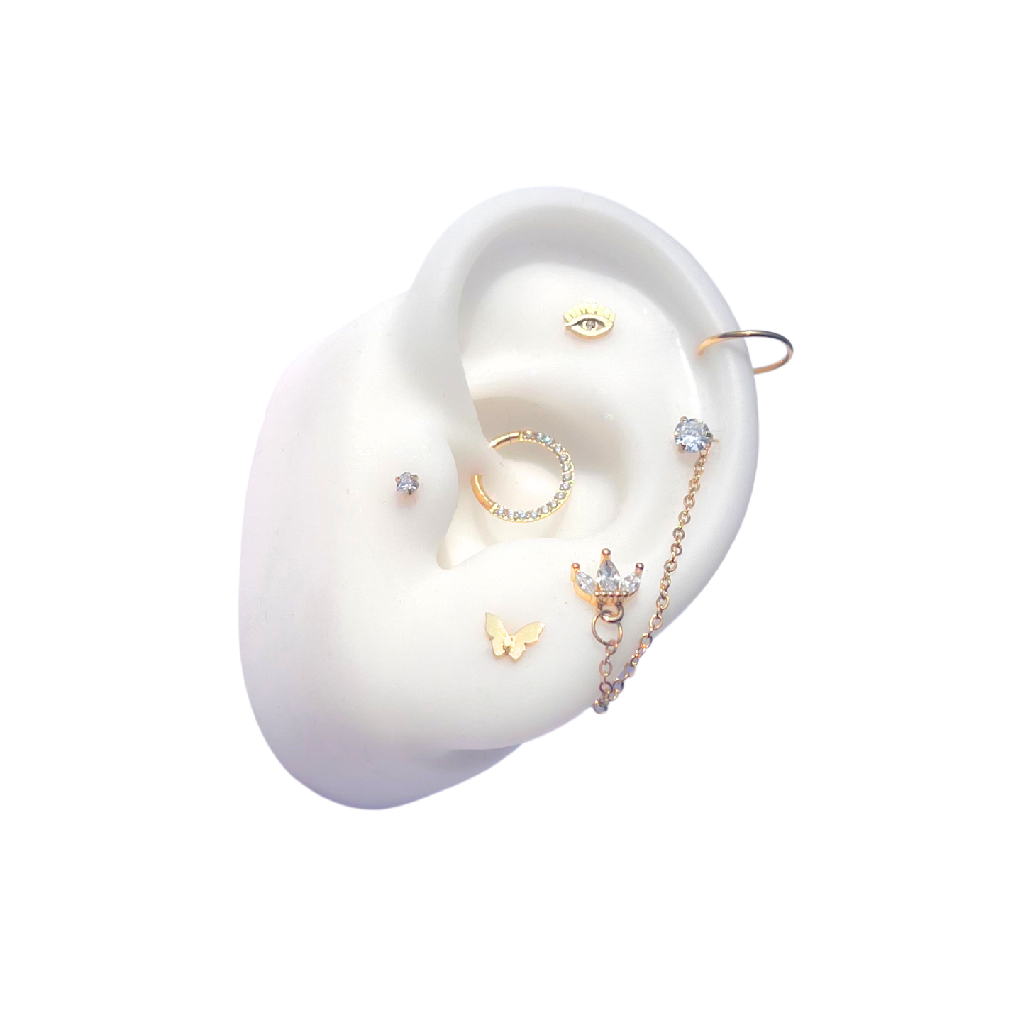 Piercing Acero Quirúrgico Dorado Tres Pétalos Con Cadena