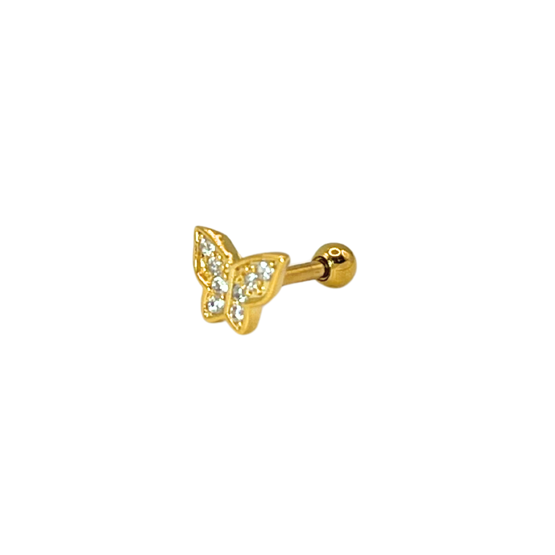 Piercing Acero Quirúrgico Dorado Mariposa Circonias