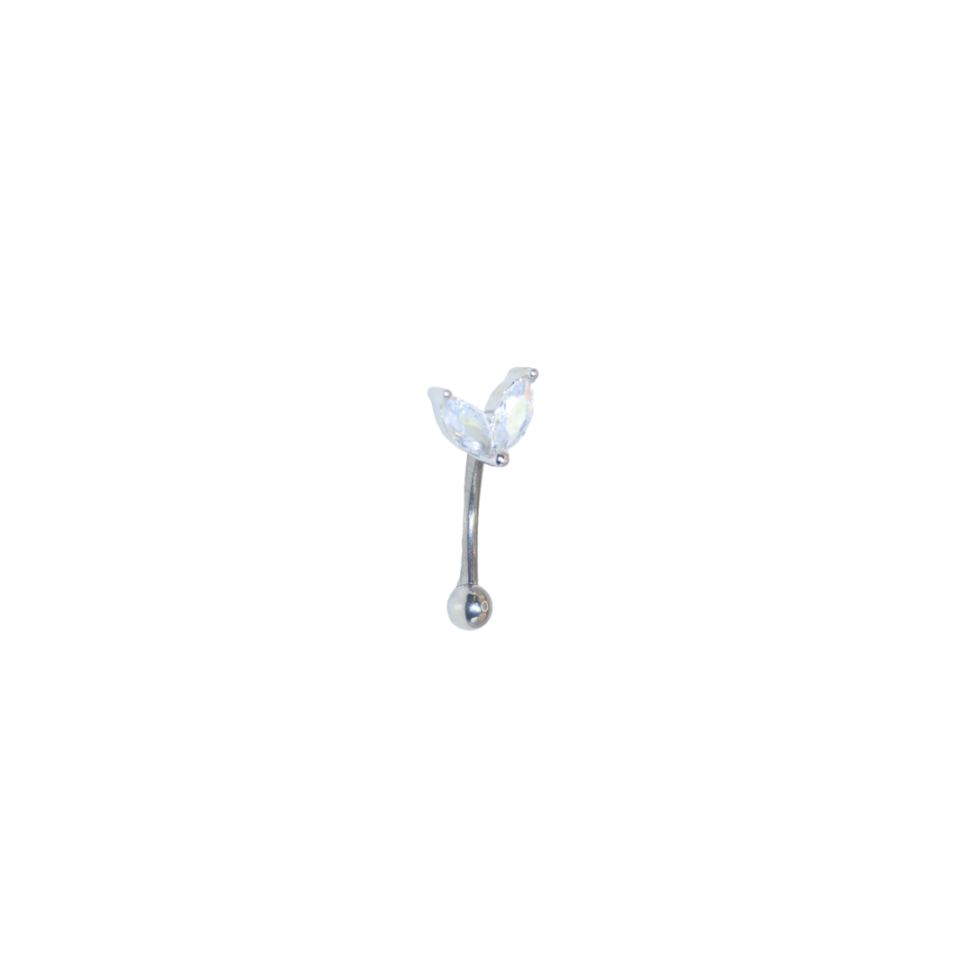 Piercing Acero Quirúrgico Banana Plateado Dos Pétalos