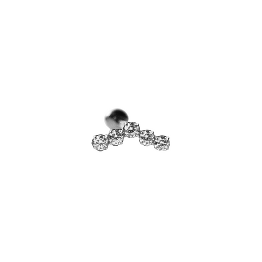 Piercing Titanio Plateado Cinco Circonias