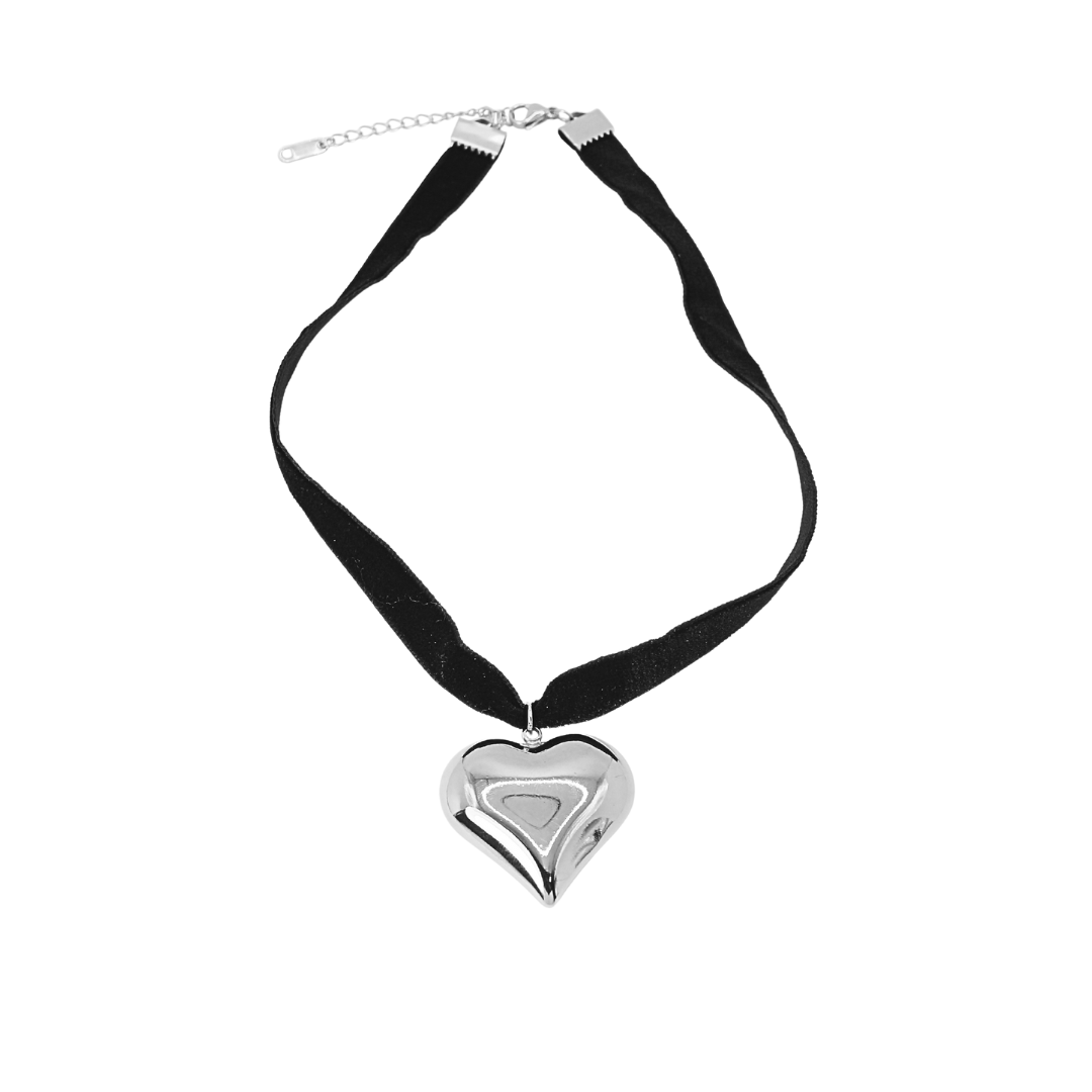 Collar choker corazón plateado