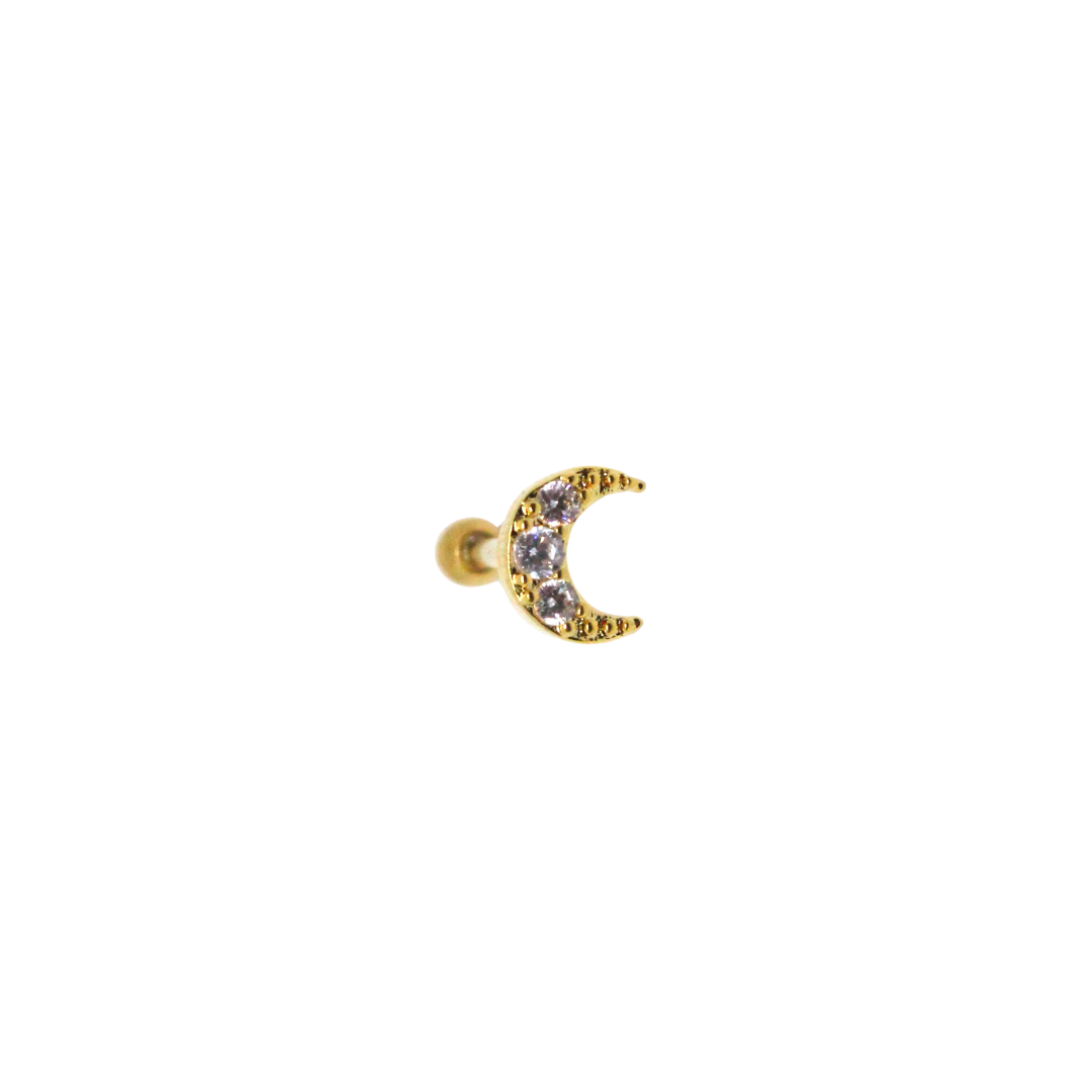 Piercing Acero Quirúrgico Dorado Luna Circonias