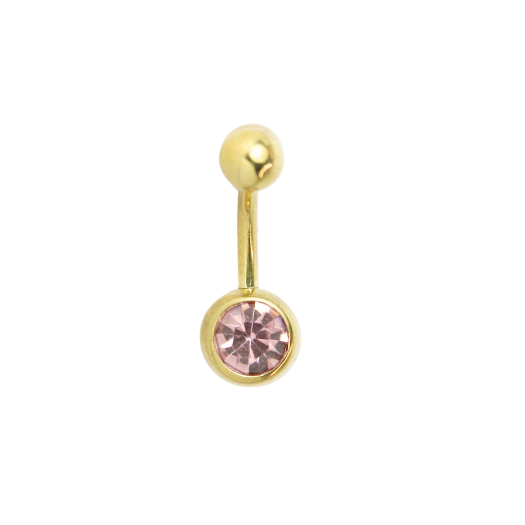 Piercing Titanio Dorado Ombligo Bolita y Bisel Rosa