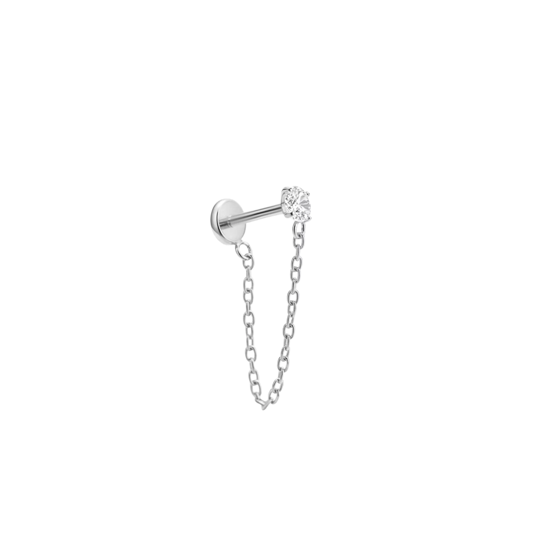 Piercing titanio plateado circonia con cadena