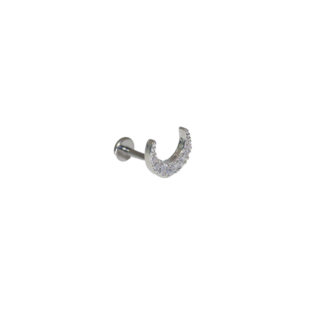 Piercing titanio plateado luna circonias