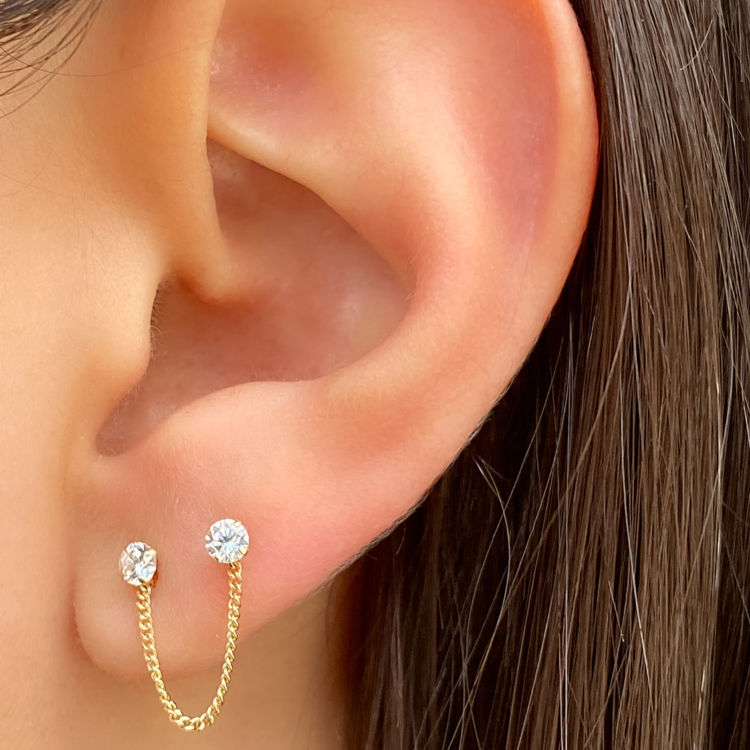 Doble White Stud Cadena 10K