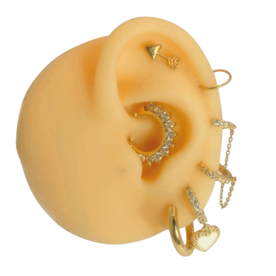 Arracada Daith Pétalos Recto Acero Dorado 8mm