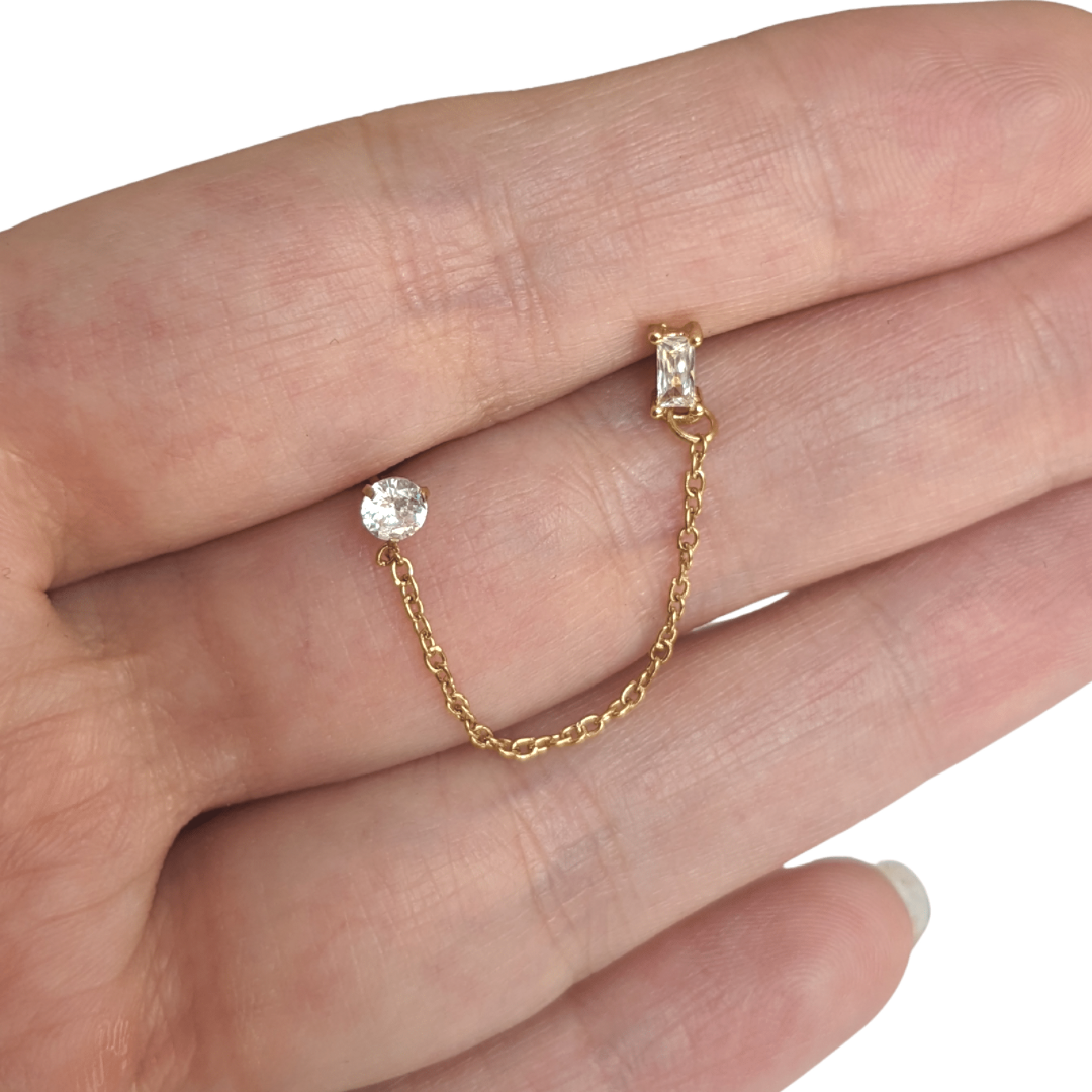 Piercing Acero Quirúrgico Dorado Rectángulo Con Cadena