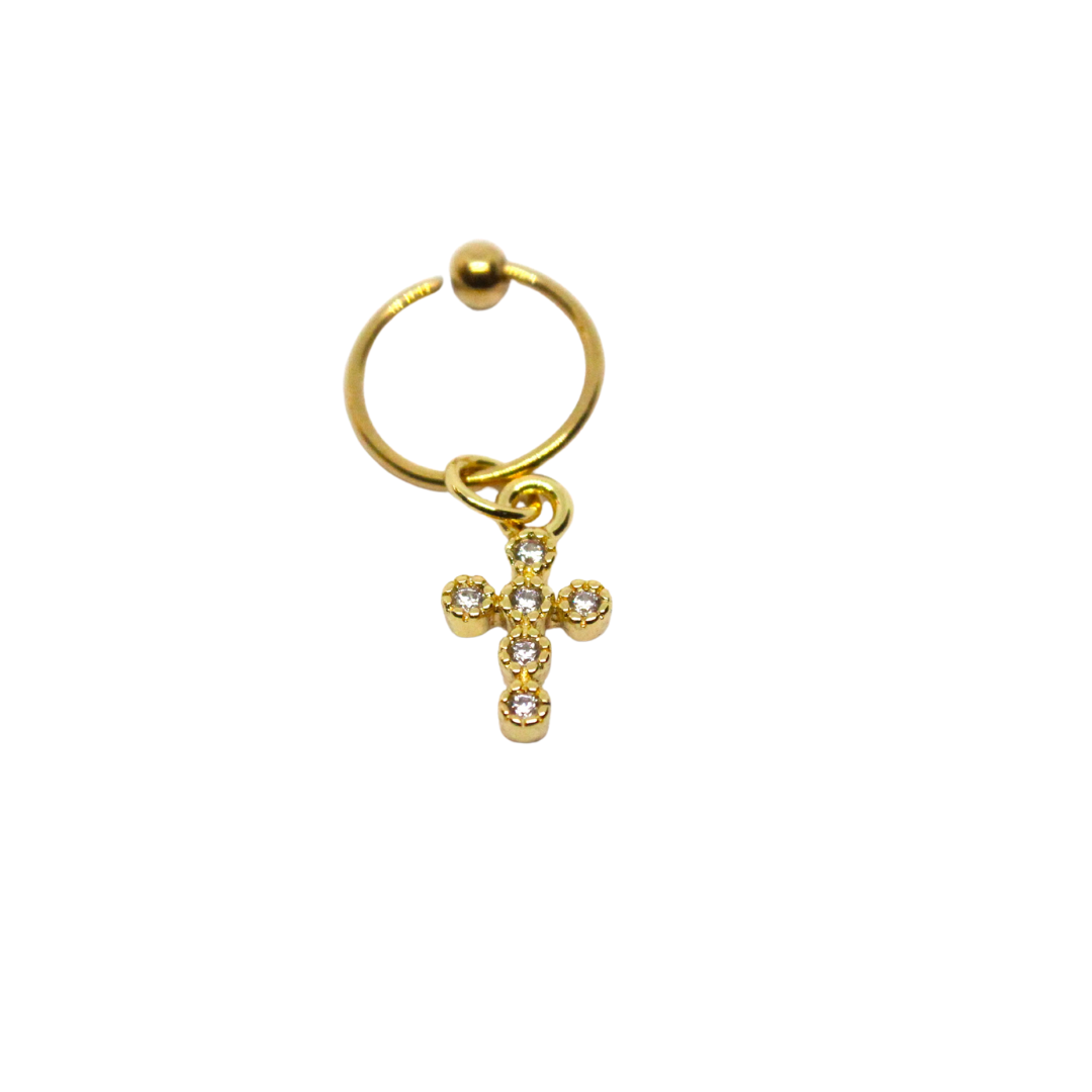 Arracada Cruz Circonias Acero Dorado 8mm