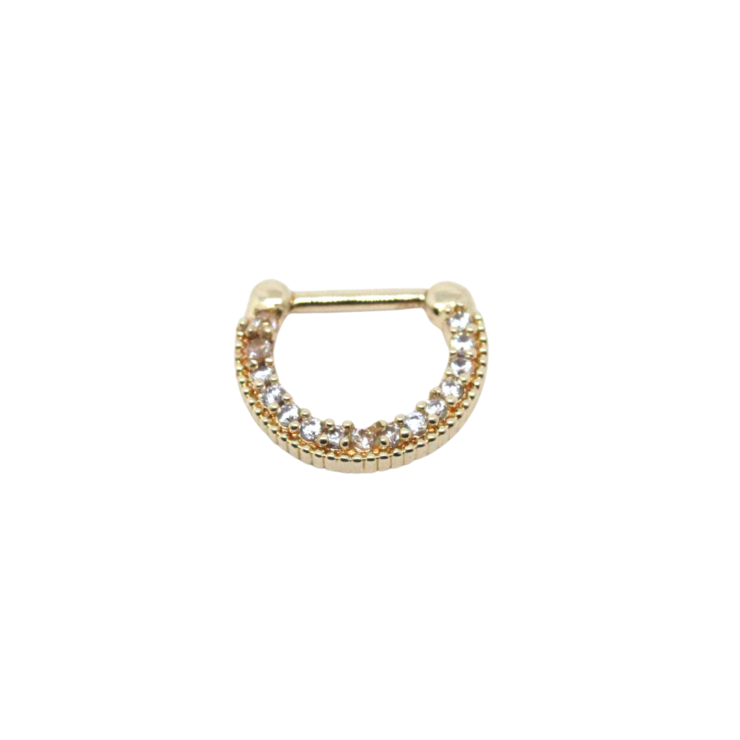Arracada Daith Recto Con Circonias Acero Dorado 8mm