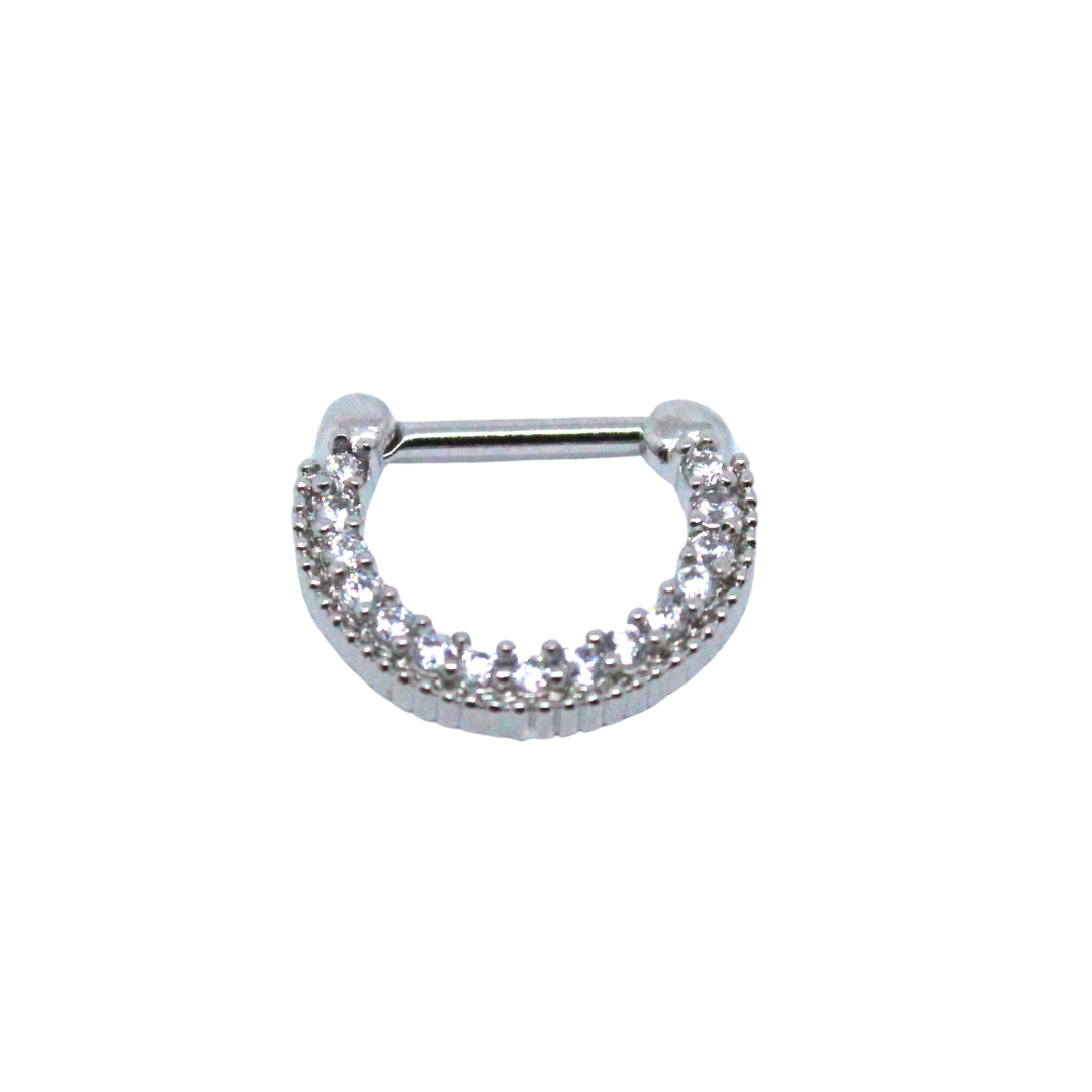 Arracada Daith Recto Con Circonias Acero Plateado 8mm