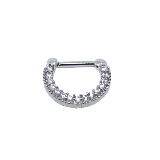 Arracada Daith Recto Con Circonias Acero Plateado 8mm