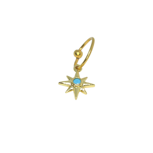 Arracada Estrella Turquesa Acero Dorado 8mm
