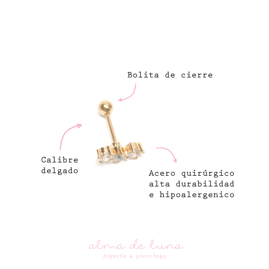 Piercing (1) Acero Quirúrgico Dorado Con Circonias - Modelo a Elegir