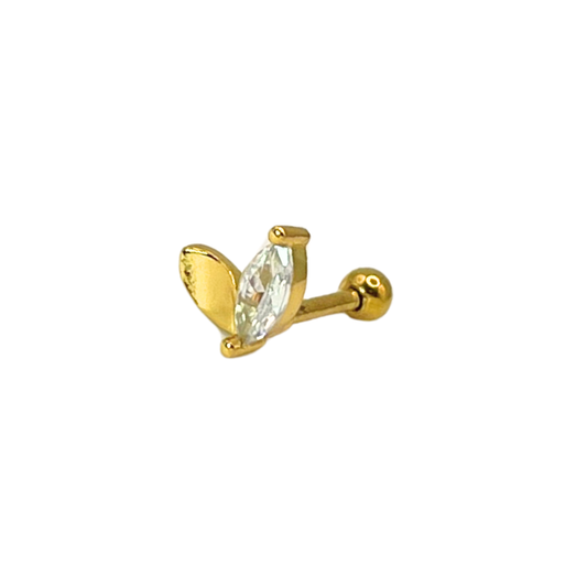 Piercing Acero Quirúrgico Dorado Dos Pétalos Circonia