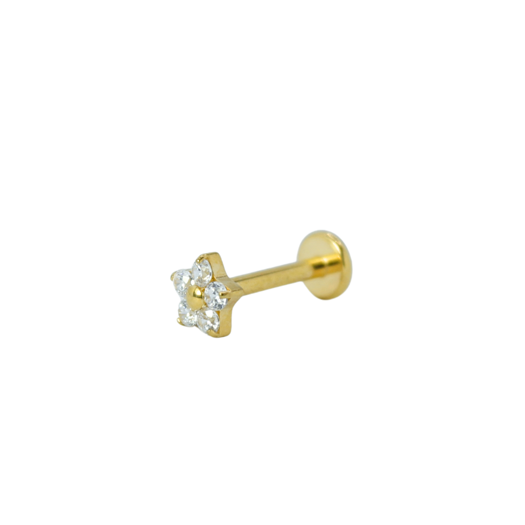 Piercing Titanio Dorado Flor Circonia Mini