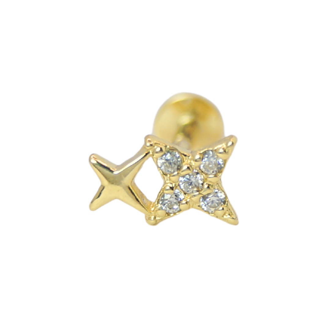 Doble estrellas circonia 14K