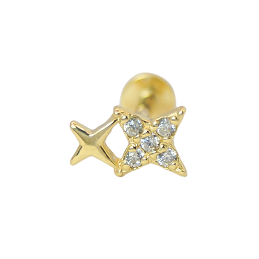 Doble estrellas circonia 14K