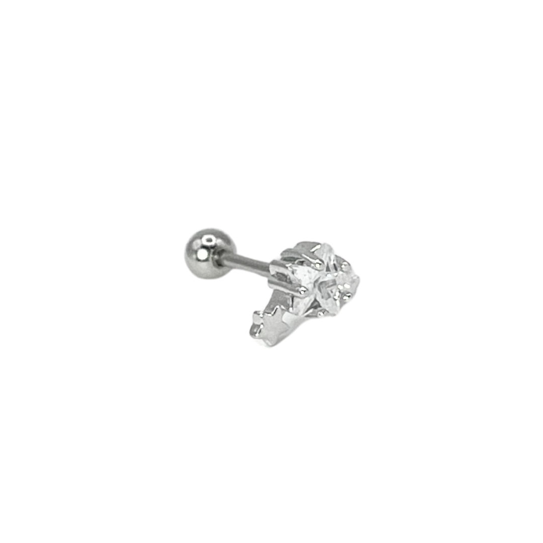 Piercing Acero Quirúrgico Plateado Estrella Circonia Con Dos Estrellas