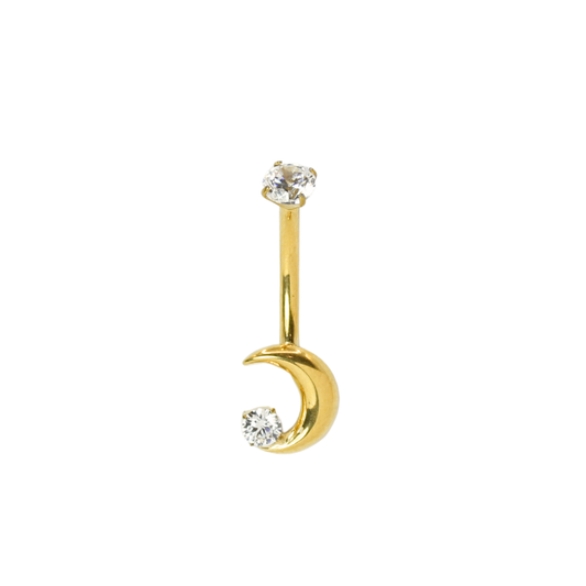 Piercing Titanio Dorado Ombligo Luna Circonia