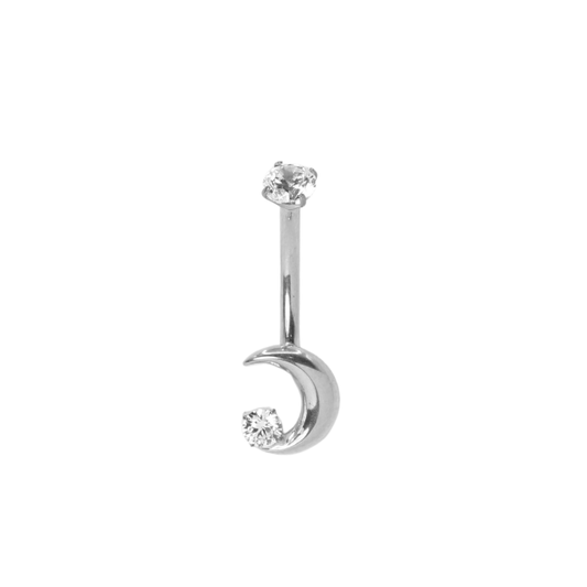 Piercing Titanio Plateado Ombligo Luna Circonia