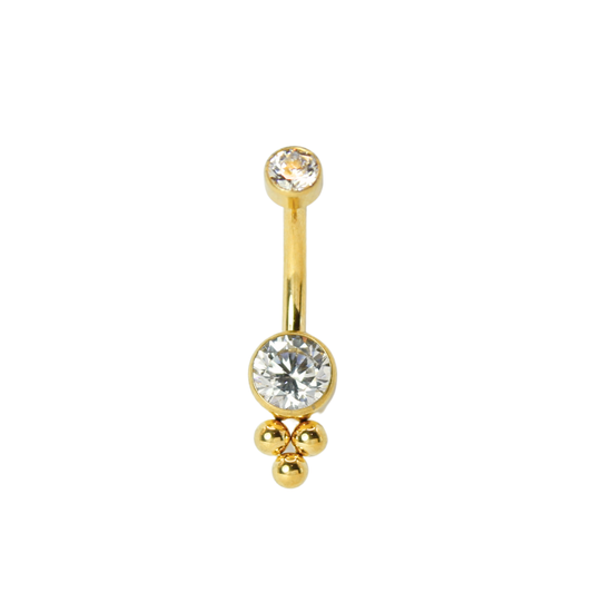 Piercing Titanio Dorado Ombligo Bisel Trio Bolitas
