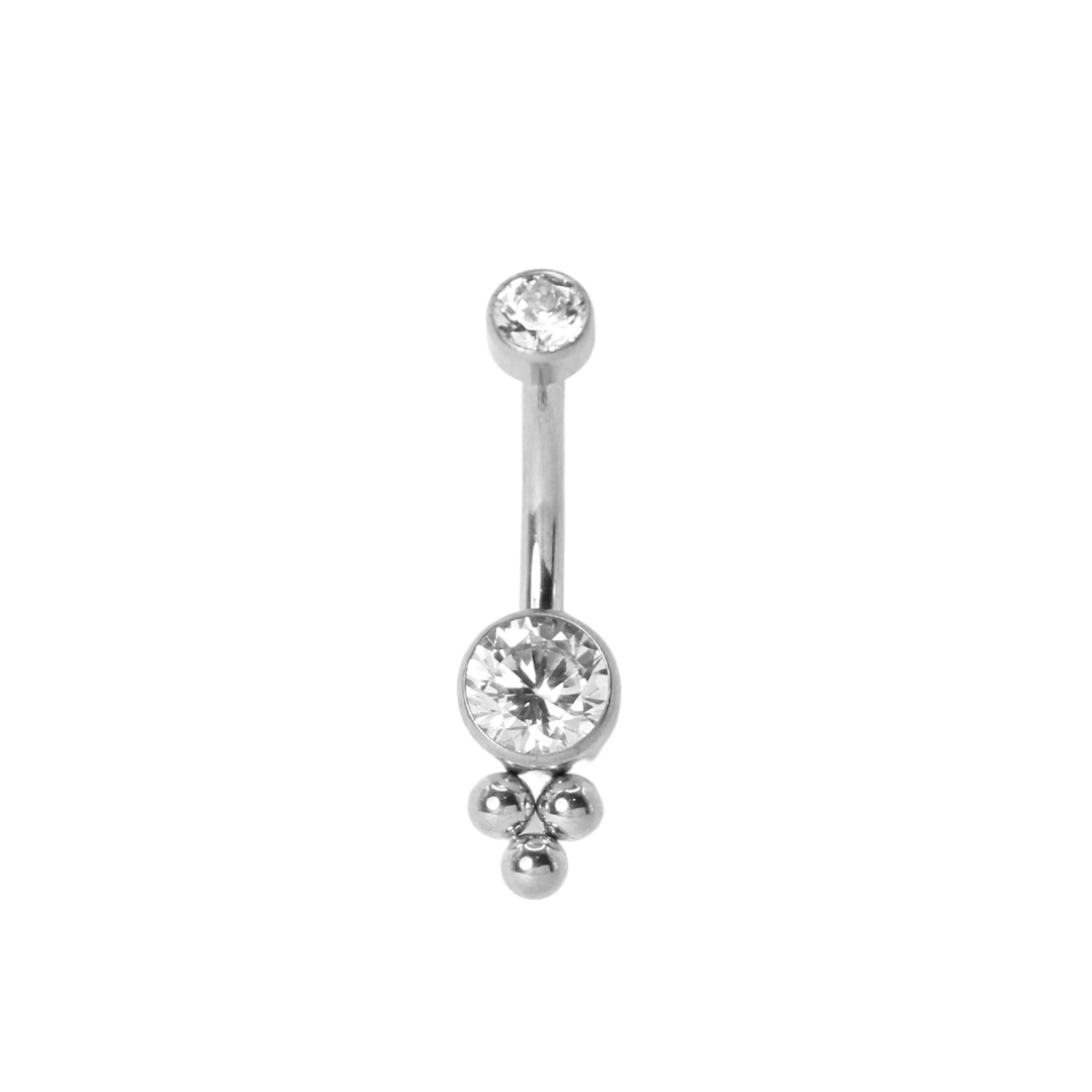 Piercing Titanio Plateado Ombligo Bisel Trio Bolitas