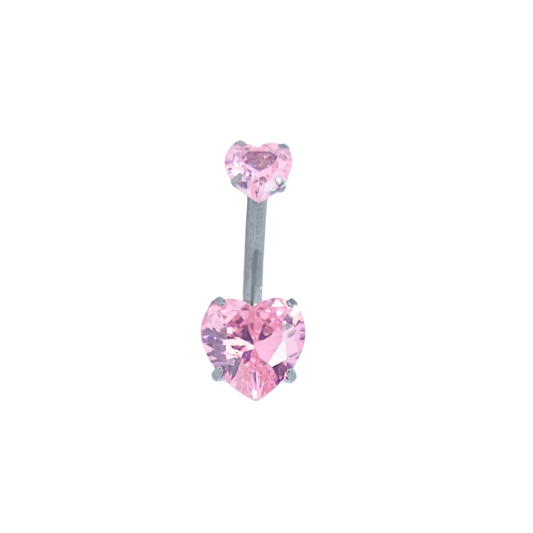 Piercing Titanio Plateado Ombligo Corazón Pink