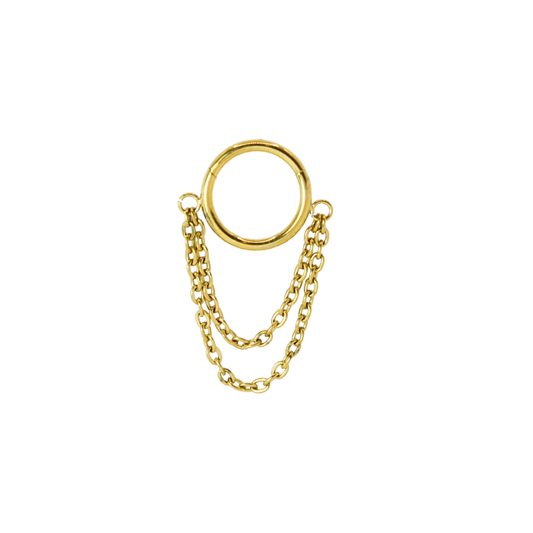 Piercing Titanio Dorado Clicker Doble Cadena 8mm