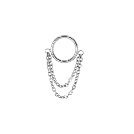 Piercing Titanio Plateado Clicker Doble Cadena 8mm