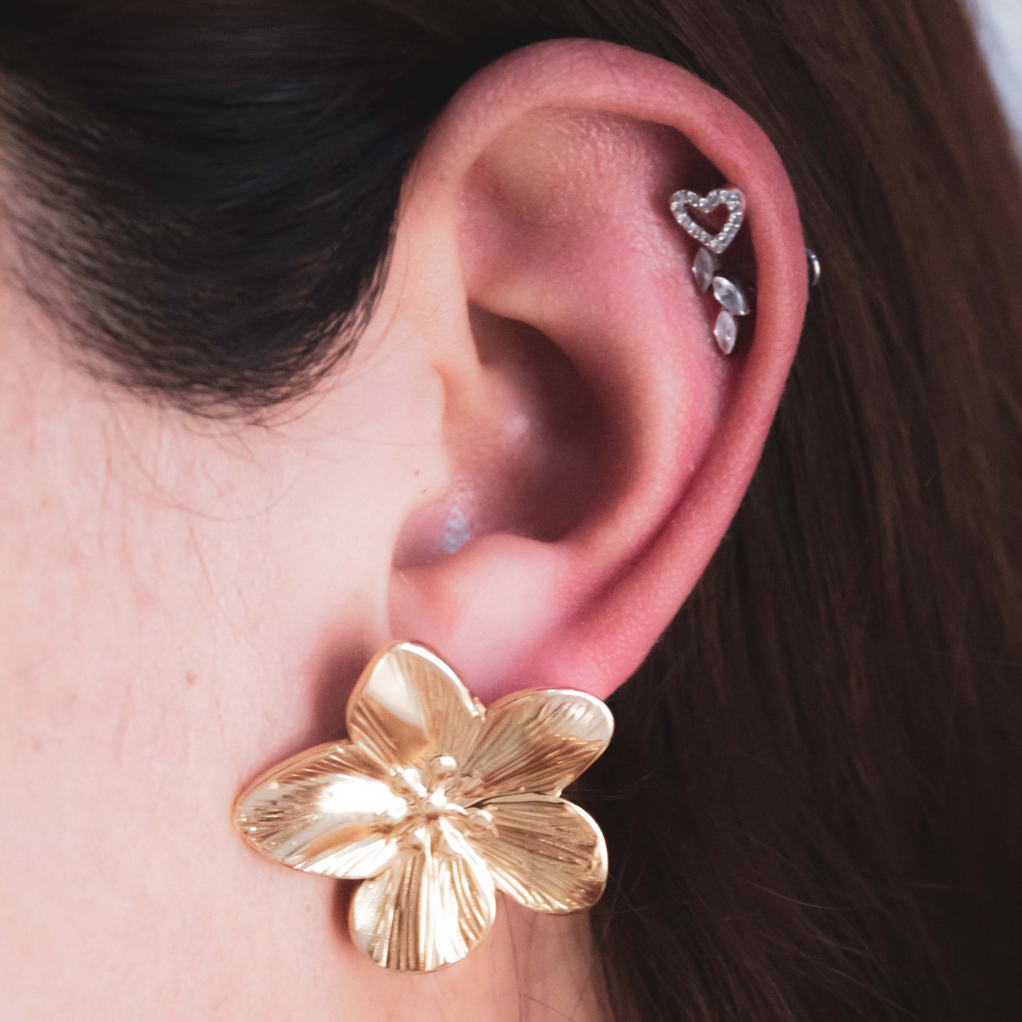 Piercing Titanio Plateado Corazón Circonias