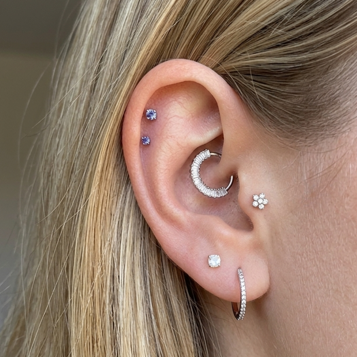 Piercing Titanio Plateado Purple Stud - Modelo a Elegir