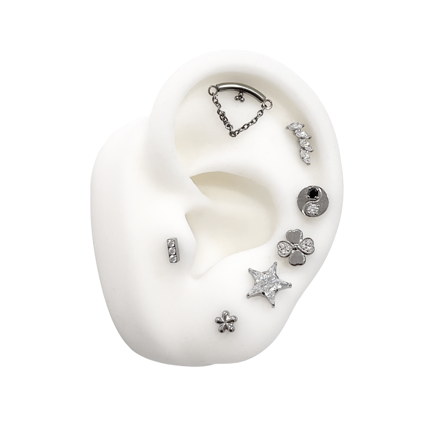 Piercing Titanio Plateado Cuatro Hojitas