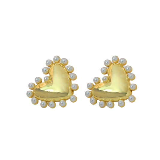 Aretes corazón con perlita par