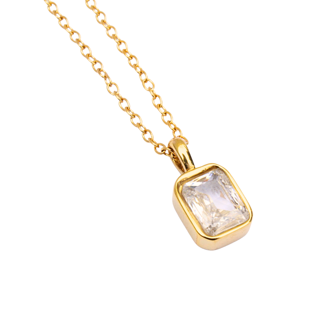 Collar circonia bisel rectangular