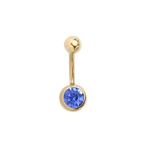 Piercing Titanio Dorado Ombligo Bolita y Bisel Azul