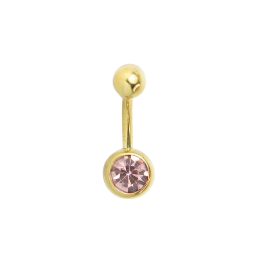 Piercing Titanio Dorado Ombligo Bolita y Bisel Rosa