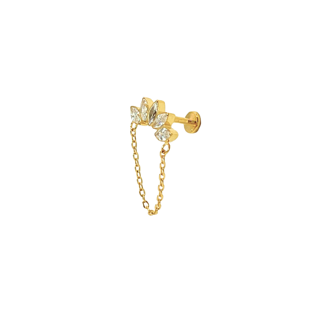 Piercing Titanio Dorado Cinco Petalos Con Cadena