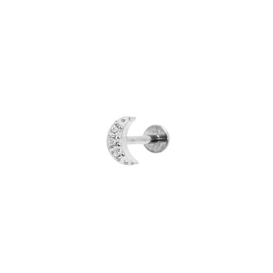 Piercing Titanio Plateado Luna Mini Con Circonias