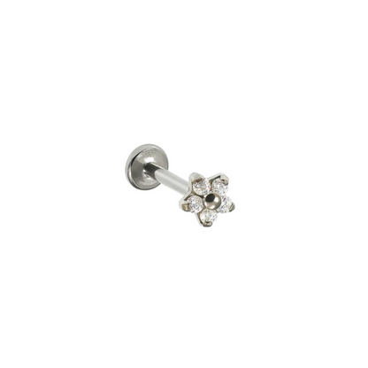 Piercing Titanio Plateado Flor Circonias