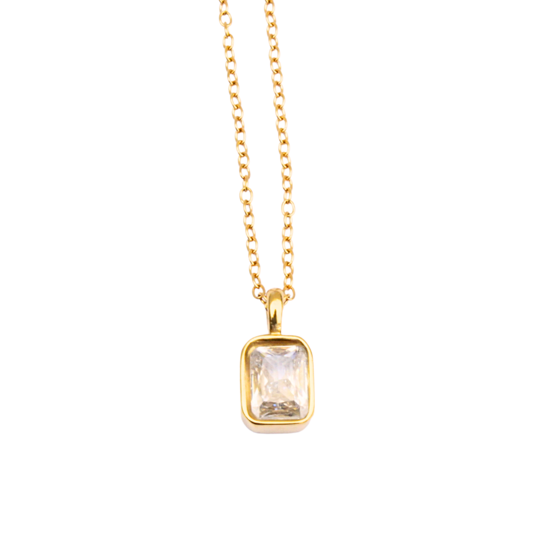 Collar circonia bisel rectangular