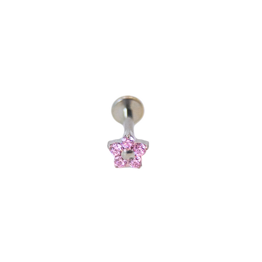 Piercing Titanio Plateado Flor Rosa