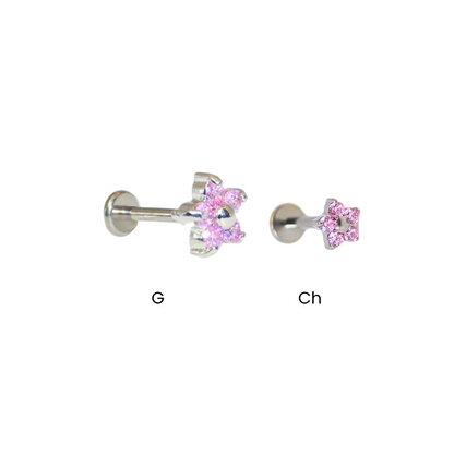 Piercing Titanio Plateado Flor Rosa