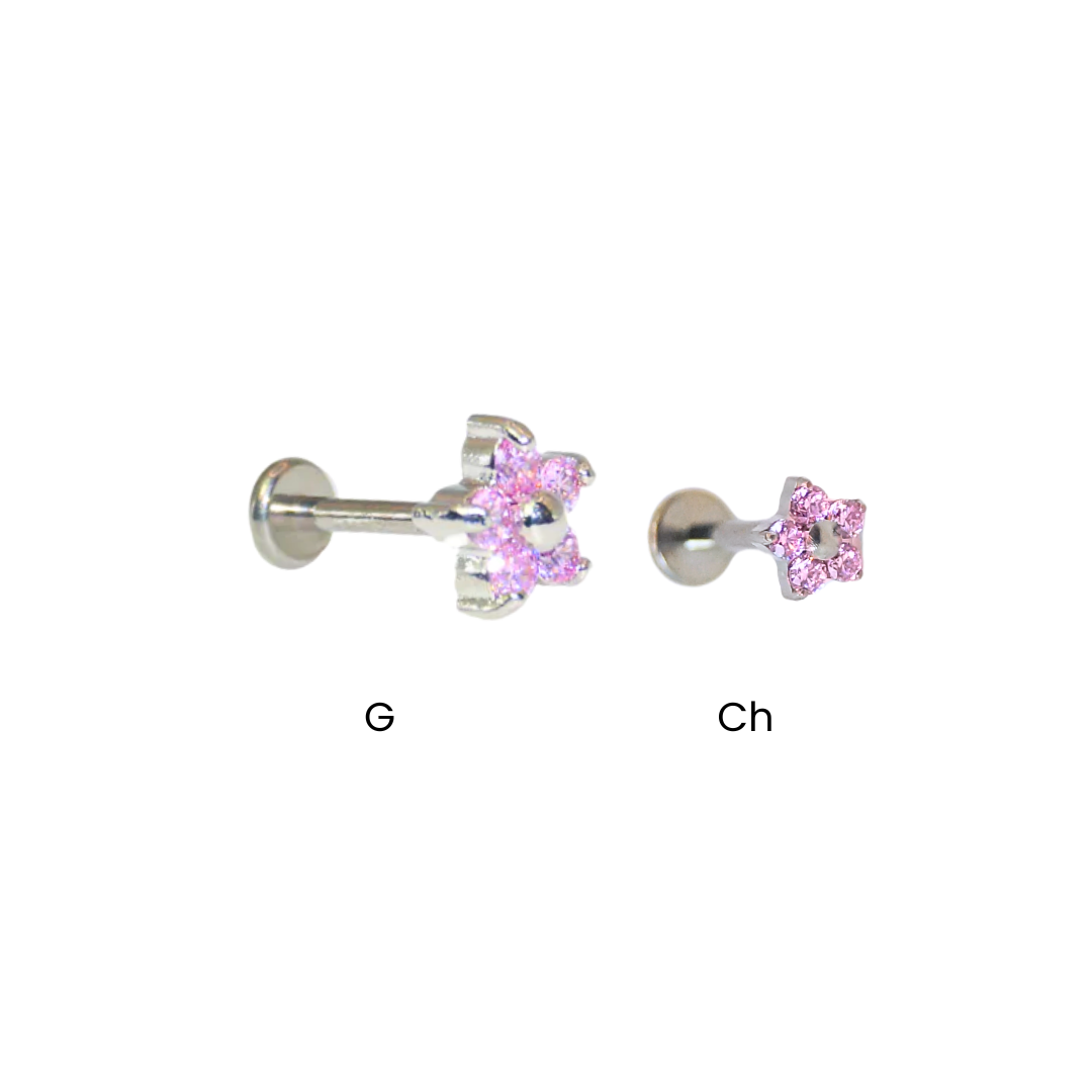 Piercing Titanio Plateado Flor Rosa
