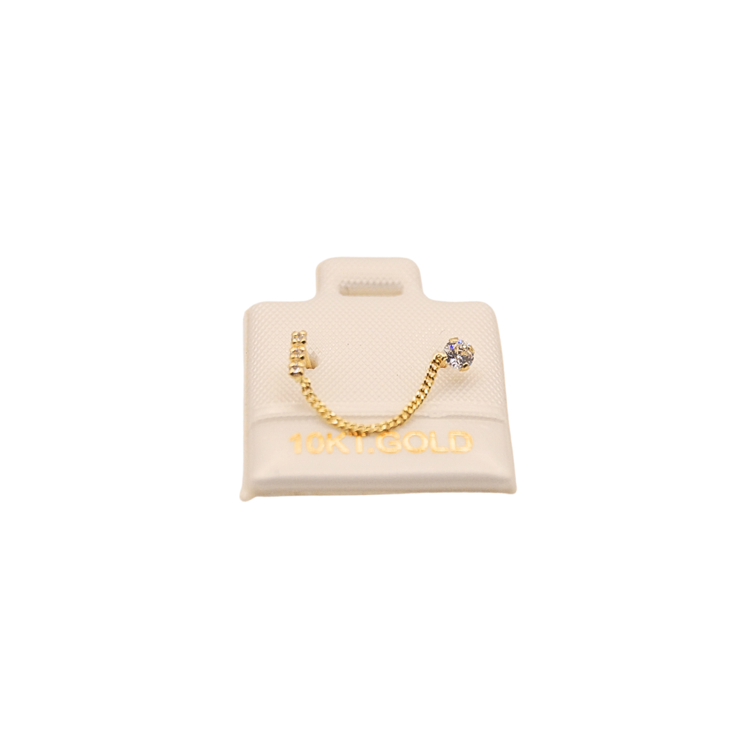 Palito Circonias y White Stud Con Cadena 10K