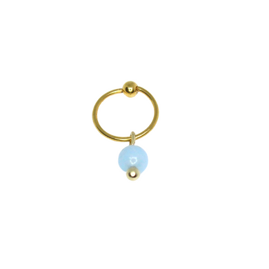 Arracada Perla Azul Acero Dorado 8mm