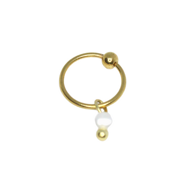 Arracada Perla Blanca Acero Dorado 8mm